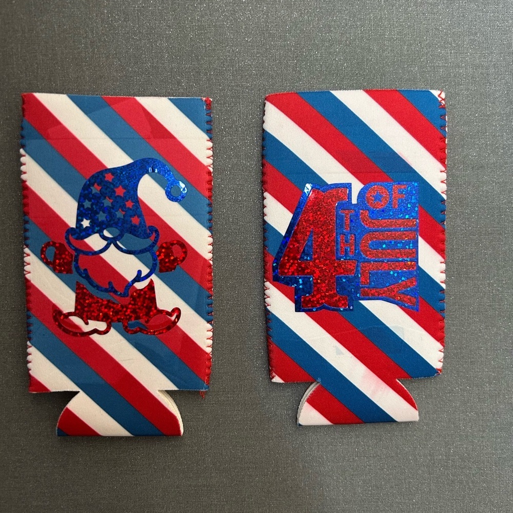 Fourth of July‎ decorated coozies Set of 2 red white blue